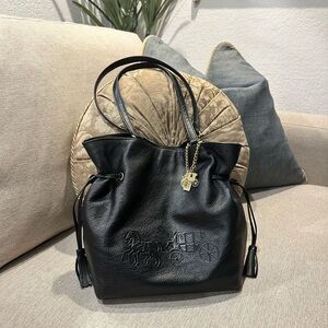 Coach Andy Leather Horse and Carriage Embossed Tote Shoulder Bag Black CA200